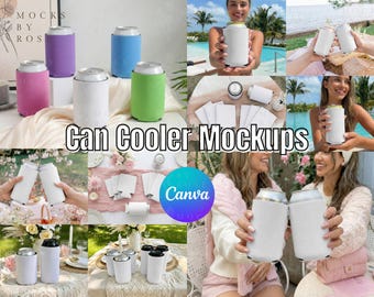 Paquete de maquetas de enfriadores de latas / Maqueta de funda de enfriador de latas con arrastrar y soltar de Canva / Enfriador de latas blanco PNG / Maquetas de enfriadores de latas para despedidas de soltera o regalo de boda