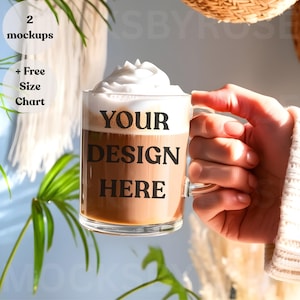 Printify 10oz Glass Mug Mockup | Generic Brand Glass Mug Mockup | Boho Style Clear Glass Mug Mockups | Print on Demand Glass Coffee Cup Mock