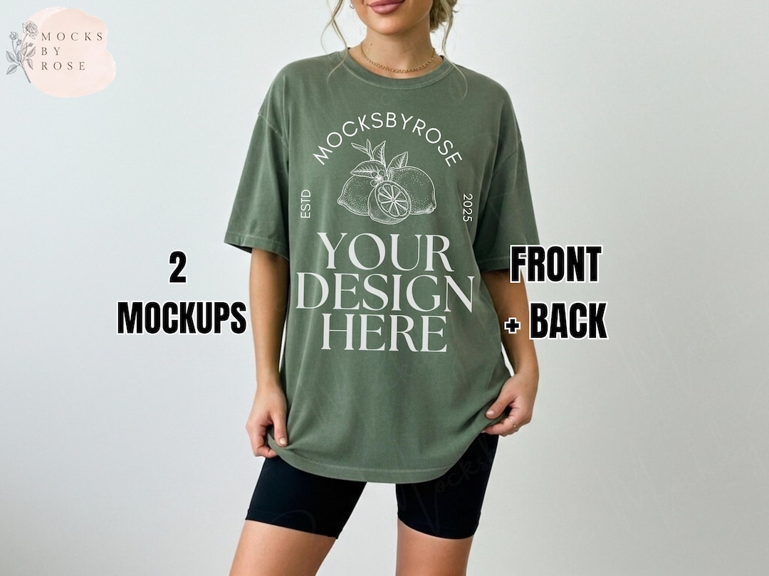 Comfort Colors 1717 MOSS Front and Back Mockup, CC1717 Oversized