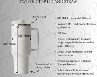 40oz White Insulated Tumbler Mockup Size Chart Travel Mug Mockup Tumbler Mockup Print on Demand Tumbler Mockup POD JPEG