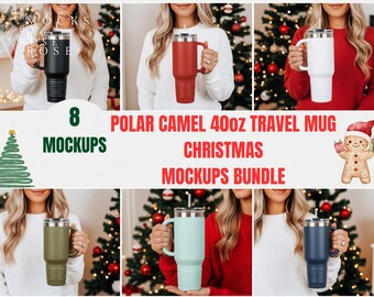 40oz Insulated Travel Mug Christmas Mockup Bundle Holiday Aesthetic 40oz Tumbler Mockup Polar Carmel Travel Tumbler Mockups Printify Tumbler