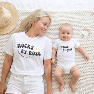 Mommy and Me Shirt Bella Canvas Mockup | Mom Daughter Matching Shirts, White BC3001 BC100B Onesie Mock-up (Digital Download)