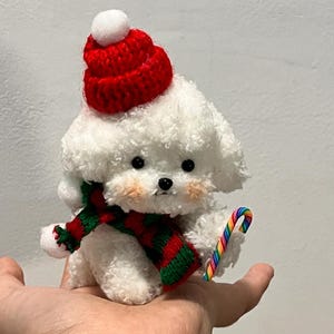 Handmade Fluffy Christmas Dog Plushie ,Custom Miniature Dog ,Cute Personalized, Gift for Pet Lovers, Look Alike Dog, pet loss gifts