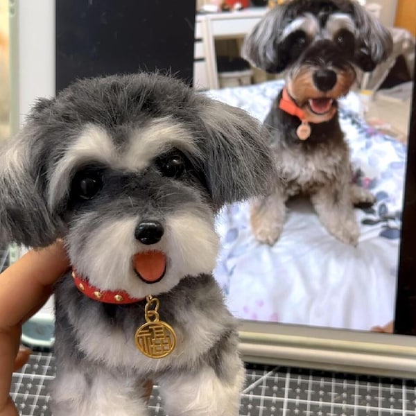Op maat gemaakte handgemaakte Schnauzer Fluffy Friend-knuffels, cadeaus voor verlies van huisdier