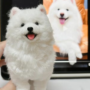 Handmade Fluffy Samoyed Dog Plushie ,Custom Miniature Dog ,Cute Personalized, Gift for Pet Lovers, Look Alike Dog, gifts for pet loss