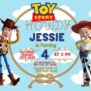 Toy Story Jessie e Woody Invitation - Invito digitale personalizzato per la festa di compleanno dei bambini