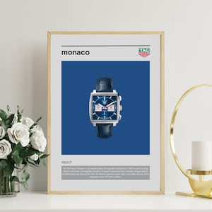 Tag Heuer Monaco – Printable Wall Art Luxury Watches | Digital Poster | Minimalist Watch Wall Poster to Print Iconic Timepiece Art
