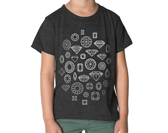 Diamond T-shirt, Kids Black Shirt, Cool Kids Clothes, Geometric Graphic Tee, Childrens Clothing, Diamonds T Shirt, Jewels Gemstone Gems