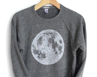 Moon Sweatshirt, Full Moon shirt, Moon Print Space Shirt, heather grey unisex, men women youth long sleeve t-shirt, ultra soft for layering