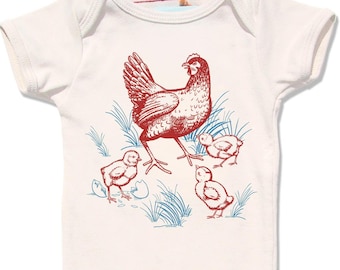 Organic Baby Clothes, Baby Chicken Onesie, Hand Printed Baby One Piece Clothing Farm Baby Bodysuit Infant Onesie unisex baby shower gift