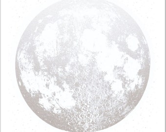 Platinum Silver Moon Print, Moon Calendar 2024, Moon Phases, lunar moon phase calendar, Moon Art, Wall Calendar, Screenprint Moon Poster
