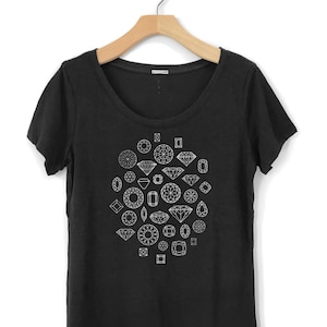 Diamond T-shirt, Womens Diamond T Shirt, Black Shirt, Jewels Diamonds tee, Geometric Gemstone T-shirt, Gems Graphic Tee Shirt, Organic Shirt