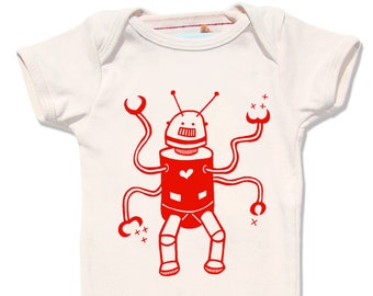 Lovable Baby Robot Onesie, Red Robot baby gift, Robot Bodysuit, Organic baby clothes, cute baby boy clothing, robot theme baby shower gift