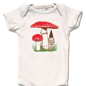 Mono de gnomo, ropa orgánica para bebé, mono de gnomo con forma de hongo, regalo orgánico natural para bebé, diseño de bosque de primavera y verano, bebé niño y niña