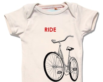 Organic Baby Bike Onesie: Hand-Screenprinted Unisex Bodysuit