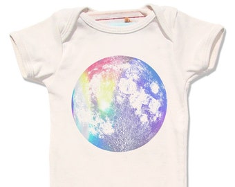 Baby Moon Onesie with Silver Hologram Foil, Organic Baby Clothes, Moon Bodysuit, silver moon gift, rainbow baby shower gift