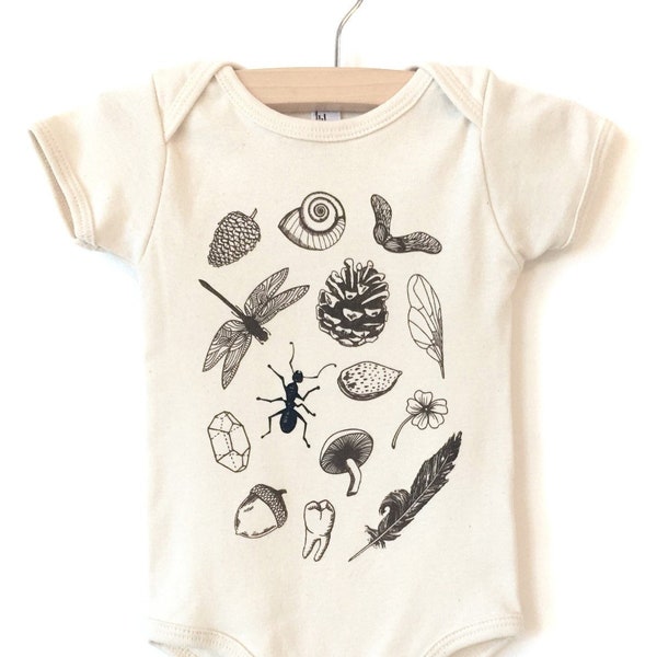 Organic Baby One Piece, Nature baby shirt, Screen Printed Baby Clothing Curiosities Baby Bodysuit Infant One Piece, baby shower gift