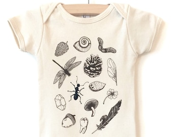 Organic Baby One Piece, Nature baby shirt, Screen Printed Baby Clothing Curiosities Baby Bodysuit Infant One Piece, baby shower gift