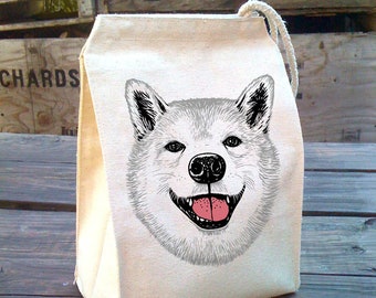 Happy Dog Doge Lunch Bag, Shiba Inu Gift, School Lunch Box, Kids Reusable Lunch bag, Dog Lover gift, Lunch Tote, Lunch Box, Canvas Lunch Bag