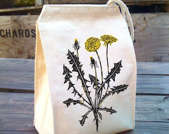 Dandelion Lunch Bag, Canvas Lunch bags, Waldorf Lunch Bag, Lunch Box, Botanical Gift, Lunch Tote, Lunch Box, Kids Cotton Canvas Lunch Bag