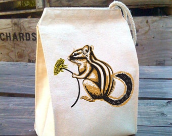 Chipmunk Lunch Bag, Canvas Lunch bags, Woodland Creatures, Waldorf Lunch Bag, Lunch Box, Lunch Tote, Lunch Box, Kids Cotton Canvas Lunch Bag