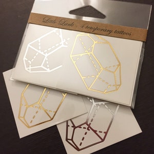 Metallic Gold Citrine Crystal temporary tattoos, shiny silver gem jewel golden stone design by Little Lark, transfer on skin & paper goods image 1