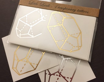 Metallic Gold Citrine Crystal temporary tattoos, shiny silver gem jewel golden stone design by Little Lark, transfer on skin & paper goods