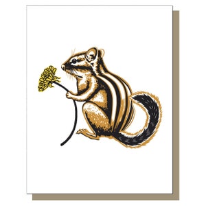 Linda tarjeta de ardilla, regalo de amante de la ardilla, regalo de criaturas del bosque, tarjeta de naturaleza animal del bosque, linda tarjeta en blanco, ardilla con flor