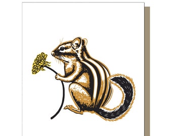 Cute Chipmunk Card, Chipmunk Lover Gift, Woodland Creatures Gift, Forest Animal Nature Card, Cute Blank Card, Chipmunk with flower