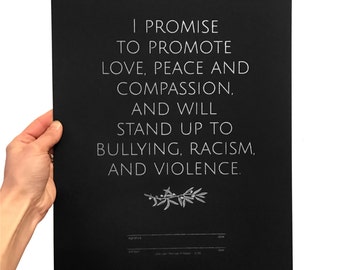 Promise of Peace screenprint, Silver Peace poster, Message of Peace & Love, love art, anti-bullying anti-racism anti-violence, good vibes