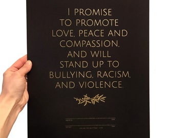 Promise of Peace screen print, Gold Peace poster, Message of Peace & Love, love art, anti-bullying anti-racism anti-violence, good vibes