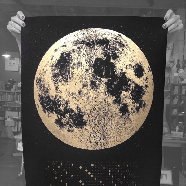2024 Full Moon Calendar Lunar Phases, Wall Moon Art, Gold Moon Print, Lunar Calendar art print, silver moon, space art, copper moon wall art