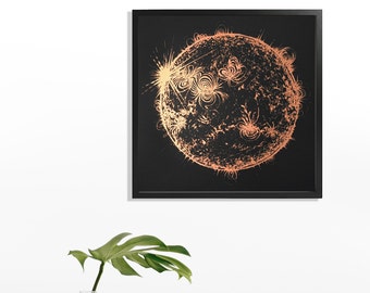 Beautiful Sun Art Print, Copper Anniversary Gift, Boho Decor Art Print, Space Art Print, Minimalist Art, Modern Space art, Copper Gift