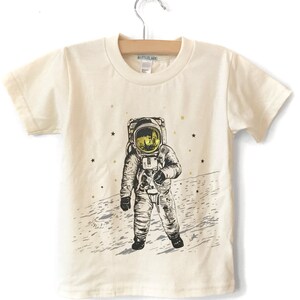 Astronaut Shirt, Organic Clothing, Kids moon t-shirt, Space t-shirt, Cool kid Tshirt, space graphic tee, gold foil stars, hip boy clothes image 2