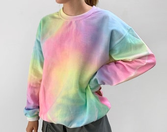 Hand Painted Rainbow Sweatshirt: Misty Pastel Colors
