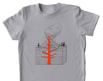 Volcano shirt, kids tshirt, Exploding VOLCANO shirt, childrens science tshirts, kids clothes, birthday gift, geology tee shirt