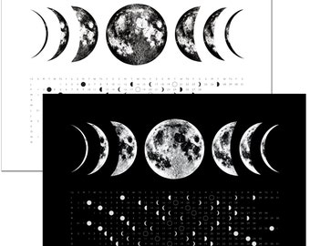 SALE Phases of the Moon, 2019 2020 Full Moon Calendar Phase Kitchen hand Towel, moon art screen print, space stars lunar science print