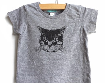 Grijze katten-T-shirt voor kinderen: zacht T-shirt, kattenliefhebbercadeau