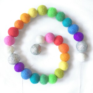 Rainbow Garland, Glitter Felt ball Garland kit, Pom Pom Garland with Silver Felt Balls, rainbow nursery decor, Party decor, Baby Bunting