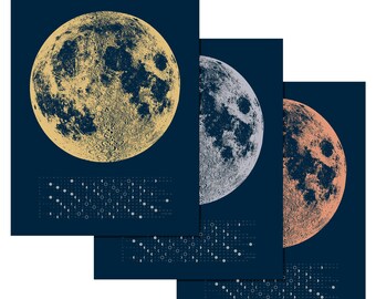 2023 Moon Phase Calendar, Navy Moon Print, 2023 Lunar Calendar, Full Moon Chart, Gold Moon Calendar, Copper Moon Print, Silver Moon Print