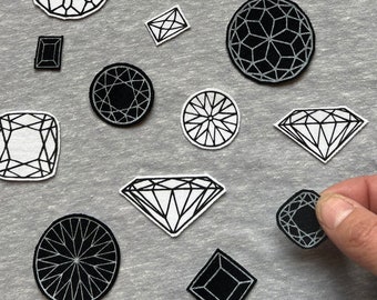 Diamonds Iron-On Patches, Cut Gem Jewel No-Sew Patch, Handprinted Handmade Hand Cut Iron your own Patches by Little Lark