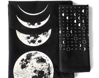 SALE Moon Phase Towel Boho Kitchen Decor, Phases of the Moon, Calendar Towels, Full Moon Calendar, Moon Phase Kitchen Towel, Boho Home Decor