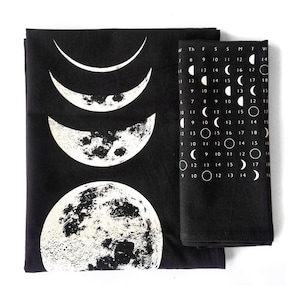 2023 Calendar Towel, 2023 Moon Phase Calendar Kitchen Towel, Moon Phase Chart, Moon Phases Print, Full Moon Calendar, Lunar Calendar Black