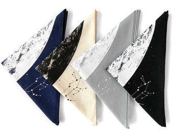 Moon Bandana, Black bandana, Cotton Bandana, Cloth Face Mask, Space Bandana, Full Moon Bandana, cloth space stars and constellations print