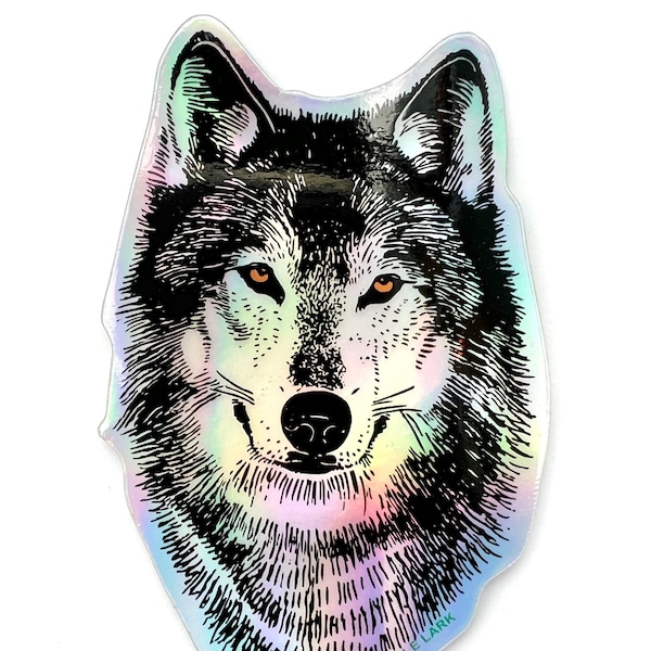 Hologram Wolf Sticker, water bottle sticker, 3 inch wolf sticker, wolf party favors, sticker collector