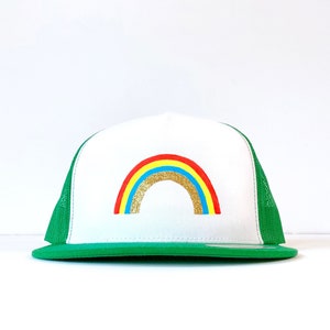 Rainbow Hat, Hand Painted Rainbow Trucker Hat, Glitter Rainbow Hat, LGBTQ Rainbow Gifts, Glitter Rainbow Gift, Adjustable Unisex Trucker Hat
