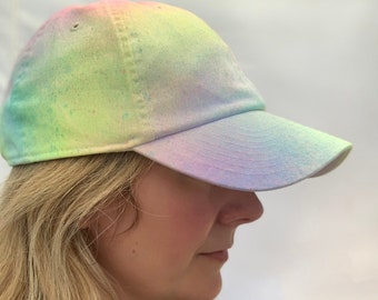 Misty Rainbow Sun Hat, Rainbow Dad Hat, 80's Fashion Hat, Cotton Beach Hat, Soft Ball Cap, Brushed Twill Hat, Adjustable Unisex Hat