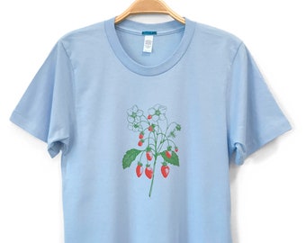 Men's Blue Strawberry Shirt, Strawberry Tshirt, Strawberry t-shirt, Strawberries, Men's Summer t shirts, scoop neck shirt, blue short sleeve