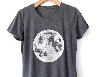 Women's Full Moon T-Shirt in Dark Grey, Moon Gift for her, a luna tshirt, moon graphic tee, Astronomy Shirt, full moon Shirt, Moon Clothing