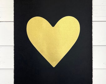 Big Heart Poster Print, Heart Art Print, Hand Printed Heart, Big Love Print, Gold Heart